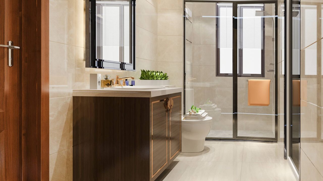 baño luminoso detalles en madera